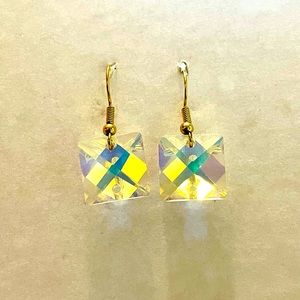 Large square rainbow crystal earrings